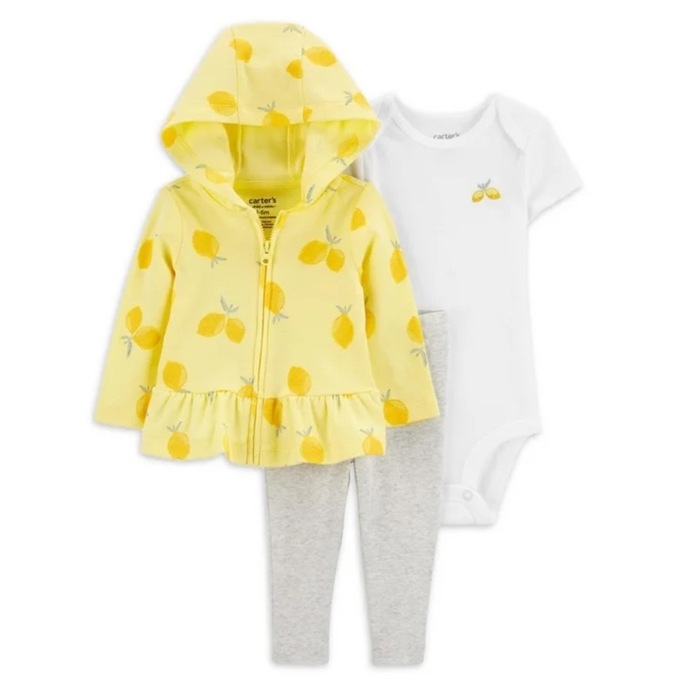 NWT Carter's Child of Mine Baby Girl Cardigan Outfit Set, 3-Piece, Yellow Lemons